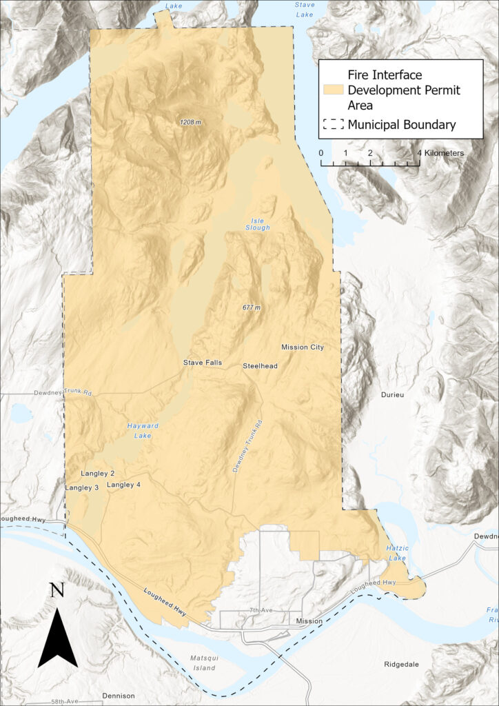 A map showing the Fire Interface Development Permit Area in the City of Mission