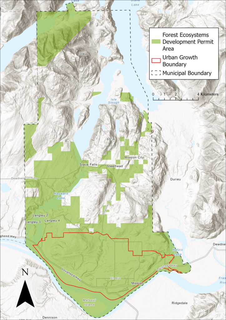 A map showing the Forest Ecosystems Development Permit area in the City of Mission